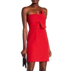 Alexia Admor red strapless bow sheath cocktail party dress sz 8